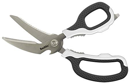 Smith’s 51247 Edge Sport Bait and Game Shears – 8-Inch - White – Fish Scaler – Stainless Steel – Bone Notch + Fin Clipper – Bottle Opener – Dishwasher Safe – Multi-Purpose Scissors