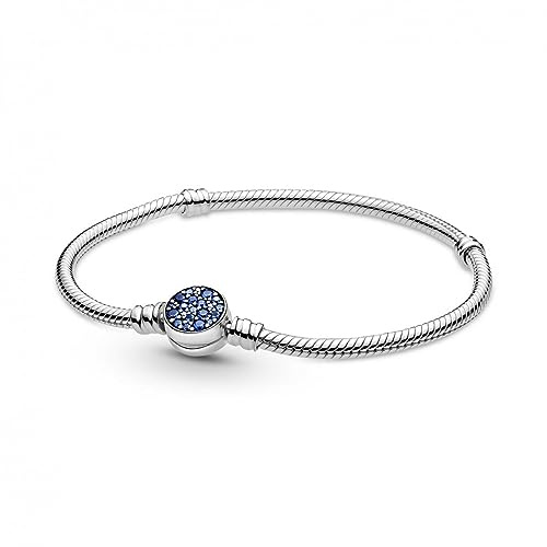 Pandora Schlangenketten-Armband, Sterlingsilber, mit glitzerndem blauem Verschluss