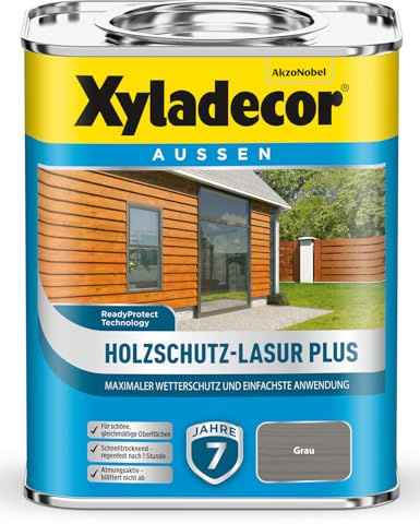 Xyladecor Holzschutz-Lasur Plus, Maximaler Wetterschutz und einfachste Anwendung, Grau, 750 ml