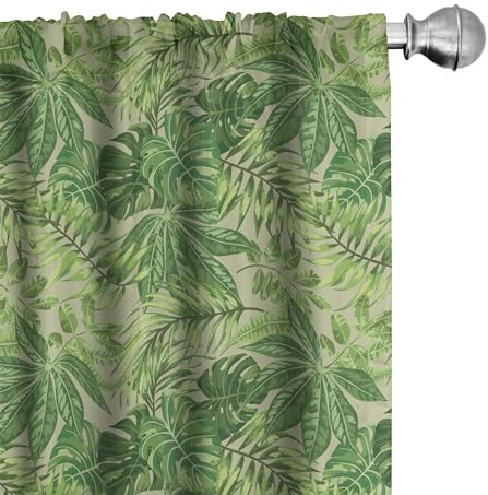 ABAKUHAUS Grünes Blatt Vorhänge, Gardinen, Frischer Dschungel Aloha, Fensterbehandlungen für Wohnzimmer Schlafzimmer Dekor, 2 Stück 75 cm b x 175 cm h, Apfelgrün Farn-Grün
