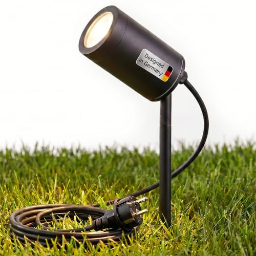 lambado LED Gartenstrahler mit Erdspieß GU10 3W neutralweiß Premium Bodenstrahler IP67 wasserdicht außen, austauschbares Leuchtmittel, schwenkbar, 1,5m Kabel mit Schuko-Stecker