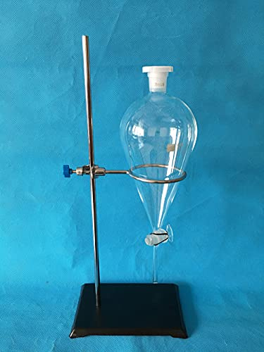DONLAB EAT1 - Juego de embudo separador de vidrio de 1000 ml, 1000 ml, con tapón de vidrio y soporte para anillos