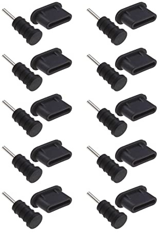 VGOL 10 set anti-damm plugg stoppare typ-C och hörlursuttag 3,5 mm gummi USB C dammpluggar svart för alla typ-C Android-enheter