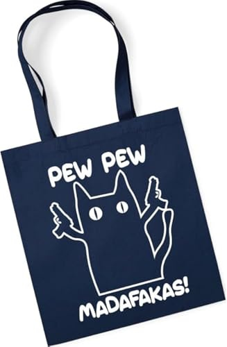 tradercat Jutebeutel bedruckt mit Spruch, Stoffbeutel bedruckt aus 100% Baumwolle - Tote Bag, Einkaufsbeutel, Einkaufstasche, Shopper und Baumwolltasche mit langen Henkeln, Pew Pew Madafakas