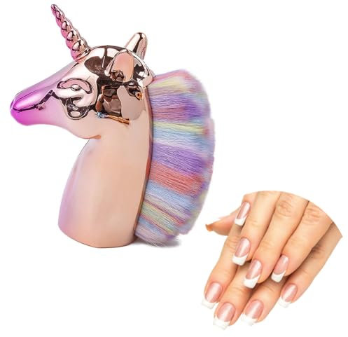 Unicorn Makeup Brush For Nail Art, Powder Foundation, Blush, Contour, Manicure, Rainbow Horse Big Brush For Face & Hands (Pink Gold)