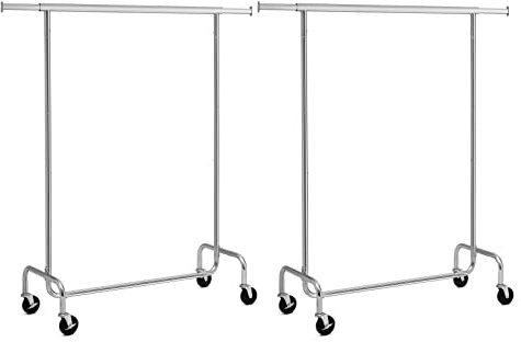 SONGMICS Portant à Vêtements avec Roulettes, Lot de 2, Tringle Extensible pour Charge Lourde, Capacité de Charge 130 kg, Porte-manteau pour Vêtements, en Métal, Chromé, Argent HSR011S02