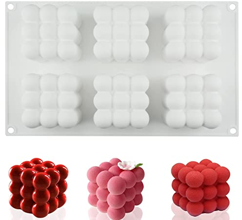 Kerzen Silikonform 6 Hohlräume, Antihaftend Bubble Kerze 3d Cube Silikonform für DIY Kerze, Gelee, Seife, BPA-Frei