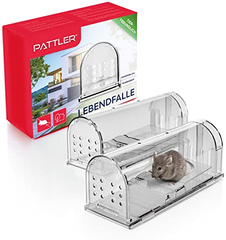 PATTLER® Mausefalle lebend - Extra große Lebendfalle Maus | Tierfreundlich Mäusefalle | Ratten oder Kleintiere Fangen - mit Luftlöchern | Einfache Aufstellung im Haus oder Garten - 2 Stück Transparent