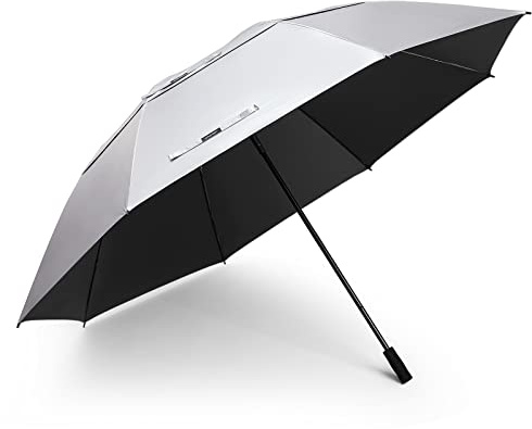 G4Free 80 Inch Extra Large UV Protection Golf Umbrella Windproof Vented Double Canopy Huge Oversize Sun Rain Umbrellas for Family (Silver/Black)