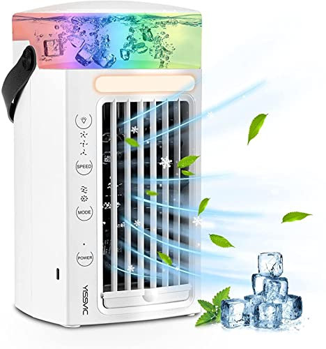 Alacritua Mini Climatiseur Portable Pas Cher, Refroidit, Humidifie Climatisation Portable - 3 Vitesses RéGlables Ventilateur Refroidisseur, pour Chambre à Coucher, Bureau, Cuisine, Voiture, Maison