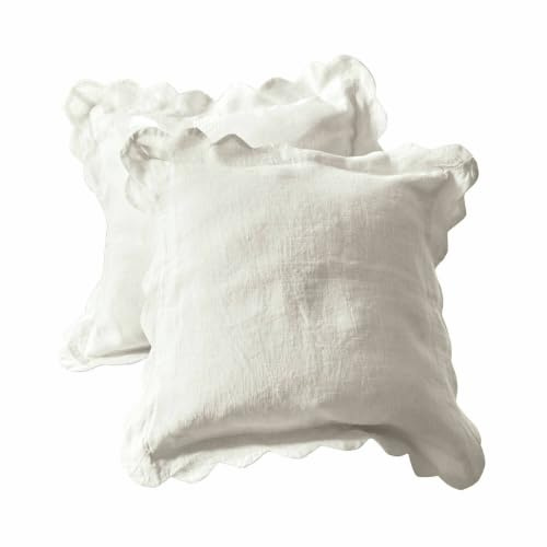 Loberon Kissenhülle 2er Set Fontienne, weiß | hübscher Muschelsaum, Nostalgie-Look, Schlichtes Design, Kissenbezug, Ostern, Osterdeko, Ostertextilien, Leinen