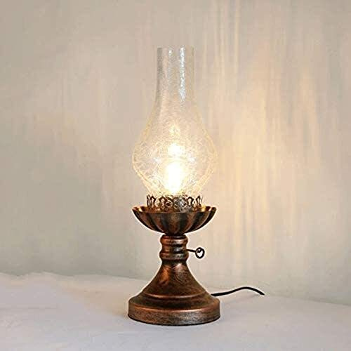 lfdhcn Simple Country Nostalgic Kerosene Lamp Table Lamp, Wrought Iron Glass E27 Night Lamp, Suitable for Living Room Bedside Lamp, Pastoral Table Lamp with Button Switch, Bronze (Color : White)