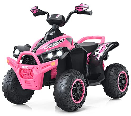 COSTWAY Quad Coche Eléctrico para Niños con Velocidad Regulable, 12V Vehículo de Juguete a Batería con Luces LED, Música y Pedal, Camión Eléctrico para Niños de 3 a 8 Años (Rosa)