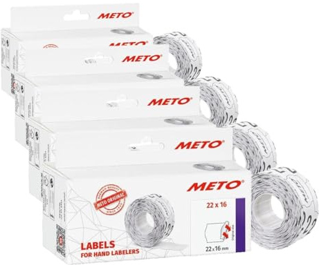 Meto Preisauszeichner Etiketten (22x16 mm, 2-zeilig, 6.000 Stück, weiß, permanent, Preisetiketten für Meto, Contact, Sato, Avery, Tovel, Samark etc.) (Packung mit 4)
