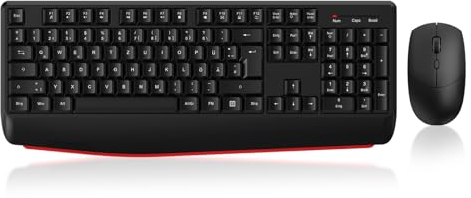 cimetech Tastatur Maus Set Kabellos, 2.4G Ergonomische Funktastatur mit Maus mit Handballenauflage und Ständern Tastatur Kabellos mit Ziffernblock Funkmaus 1600DPI für Windows Computer Laptop PC