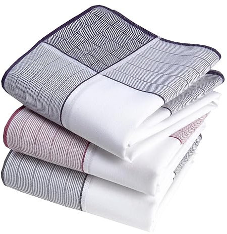 Taschentücher für Herren, Premium-Stoff, 100 % gekämmte Baumwolle, 45 cm x 45 cm, 3 Stück, Modell A29
