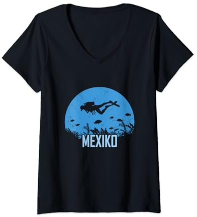 Tauchspot Taucher Mexiko Schnorcheln T-Shirt mit V-Ausschnitt