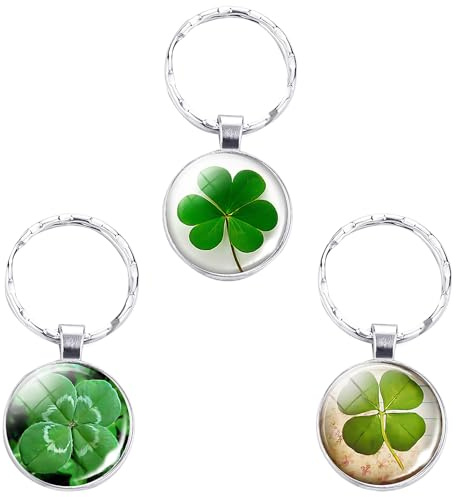 MAXQUU Lot de 3 porte-clés trèfle à quatre feuilles, pendentif en verre cristal herbe porte-bonheur