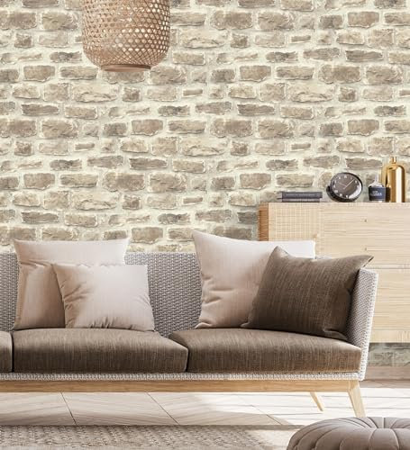 GAULAN 127730 - Vlies-Vinyltapete, Strapazierfähig, Abwaschbar. Industrielle rustikale Steintapete mit Textur für Wohnzimmer Küche Bad Schlafzimmer Flur - Rolle 10 m x 0,53 m