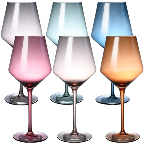 LUXULISH 6-Piece 18Oz Crystal Wine Glasses, Hand Blown Premium Multicolor Set, Great Gift for Wife & Mom, Wedding, Anniversary, Christmas, Birthday