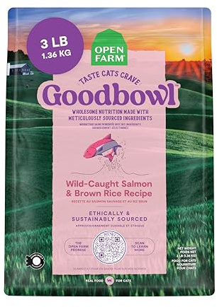 Open Farm Goodbowl, Protein Rich Dry Cat Food Made from Meticulously Sourced Simple Ingredients, Wild-Caught Salmon & Brown Rice Recipe, 3lb Bag (48oz Bag)