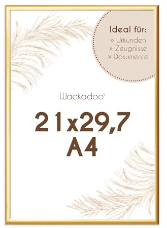Wackadoo Bilderrahmen A4 21x29,7 (DIN A4) gold Fotowand Dokumentenrahmen Fotorahmen aus leichtem Kunststoff mit Glas Picture frame Poster