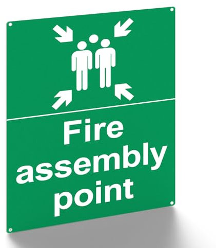 Fire Assembly Point Sign - 400 x 300 x 1mm - Matte Rigid Plastic Fire Safety Signs with 4 Pre-Drilled Holes - Ideal Outdoor Safety Assembly Point