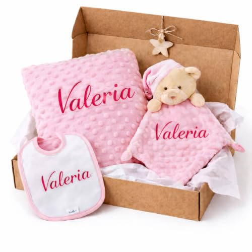 Balú Set Manta + Doudou + Babero Personalizado | Regalo Bebé Recién Nacido | Set Regalo Recien Nacido |Tejido suave lavable a 30° | Mantita apego | Listo para regalar | Composición 100% poliéster