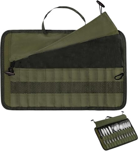 Portable Travel Tableware Storage Bag, Cutlery Bag for Camping, Storage Bag for Camping Cutlery, Camping Travel Cooking Utensils Organiser, for Camping Cutlery Cutlery Roll Bag, multicoloured, 15 x 25