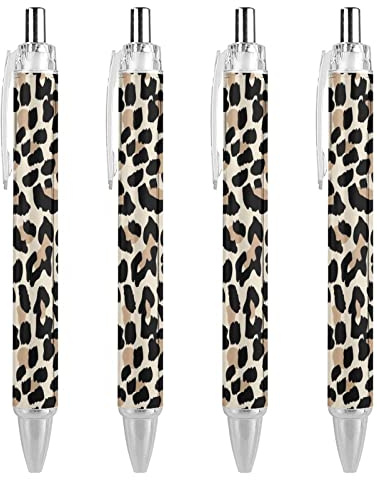 fifbird Bolígrafos retráctiles con patrón de leopardo, punta gruesa, instrumento de escritura de alta calidad, 0,55 mm, tinta negra, 4 unidades