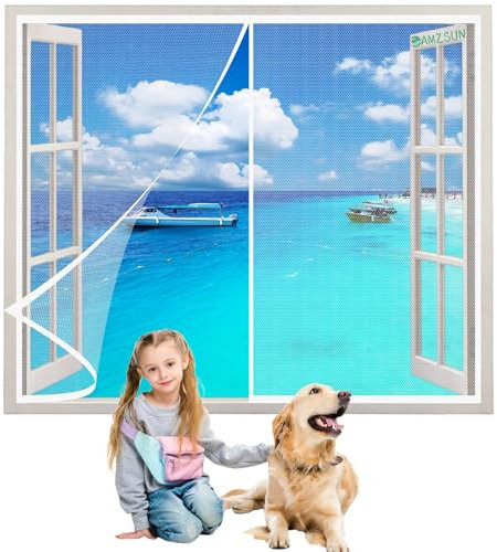 Magnetic Window Screen with Self Sealing White 120x110cm Hands Free Mesh Screen Door DIY Retractable Garage Door Window Screen Keep Away from Mosquitoes Let Fresh Air in