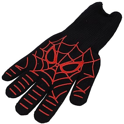 Alipis Hitzebeständiger Silikonhandschuh mit Langen Stulpen aus Polyester Baumwolle Feuerfester Ofenhandschuh für Küche und Outdoor BBQ rutschfest und Isolierend