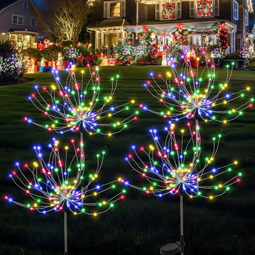 GIGALUMI Solar Lights Outdoor Garden, 120LED 4Pack Solar Starburst Light Waterproof, Solar Firework Lights Decorative, DIY Fun for Yard Lawn Party Patio Wedding Decor(Colorful)