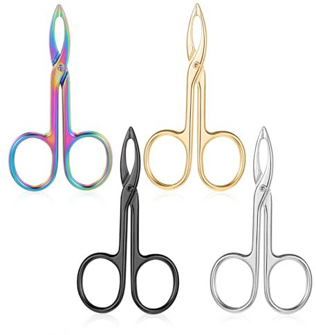 4 Stück Augenbrauenschere Bunte Augenbrauen Pinzette Augenbrauen Zupfen Scherenpinzette Scherengriff Augenbrauen Schere Gerade Spitze Haarzieher Metallschere Tweezers für Männer Damen