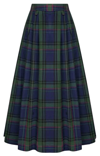 SCARLET DARKNESS Damen Steampunk Rock Langer Plaid Elastische Taille Mittelalter Rock Cosplay