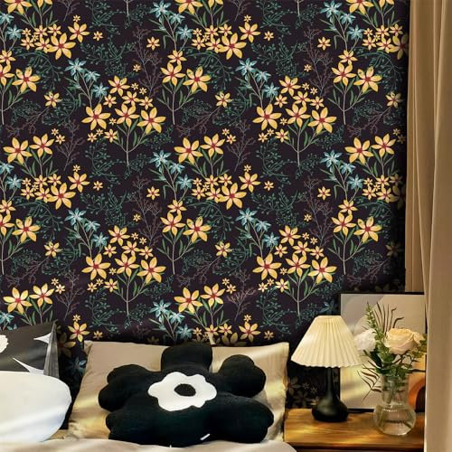 Selbstklebende Tapete Elegante Gelbe Blume Strukturtapete Wandtattoo Schlafzimmer Tapete Selbstklebend Vliestapete Wallpaper for Living Room Tapeten Leicht zu Entfernen Wandschutzfolie 38.6x100.6cm