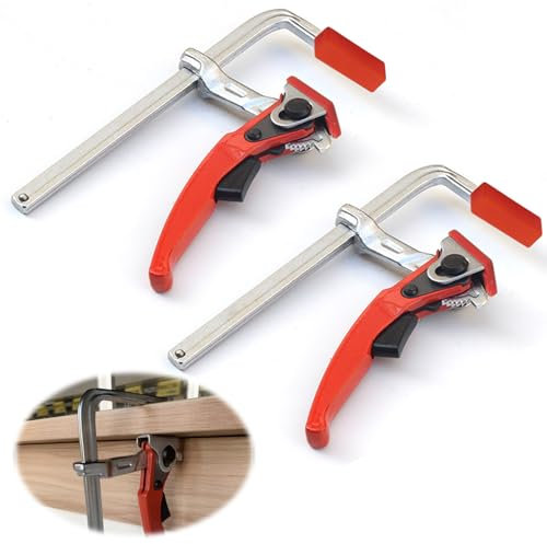 Ratcheting Table Clamp for Woodwork,2PCS Quick Release Clamp,200mm Capacity & 60mm Throat Depth & 530 Lbs Maximum Clamping Force,Lever Clamps for Grinding,Cutting,Home Improvement