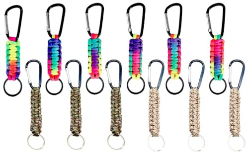 Abiyou 12 Pezzi Portachiavi in Paracord, Portachiavi Paracord con Moschettone, Moschettone con Gancio in Paracord, Cordino Intrecciato per Chiavi, per Escursionismo, Campeggio (Multicolor)