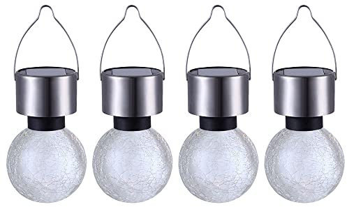 GLOBO Solarlampe Gartendeko Farbwechsel Außenlampe LED Hängeleuchte Kugel, Crackle Design, Leuchtdauer 6-8 Stunden, DxH 6,5x15,7 cm, 4er