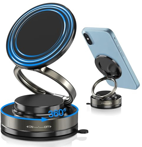 Handyhalterung Auto Magnet für Magsafe Autohalterung - [TOP Vakuum Saugnapf & 24X Magnete] Mag Safehalterung Auto Handy Halterung, 360° Drehbar KFZ Halter für iPhone 17 16 15 14 Pro Max, Schwarz