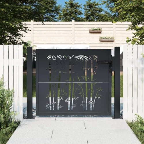 Rantry Gartentor Zauntor Gartentür Hoftor Gartenflügeltor Zauntür Hoftür Hoftor Einfahrtstor Tür für Garten Gartenpforte Anthrazit 105x105 cm Stahl Bambus-Design