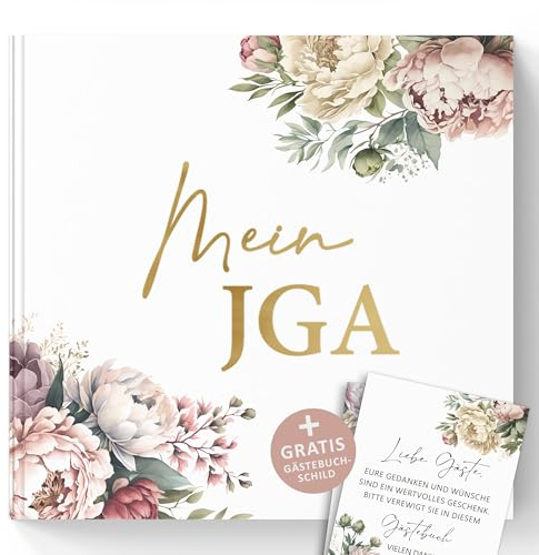 Mein JGA Erinnerungsbuch - Gästebuch für Glückwünsche und Fotos - Hardcover mit Pfingstrosen-Design & Goldprägung - Vintage-Stil Brautparty - 72 Seiten ohne Fragen (Mein JGA / Pfingstrosen, 21x21cm)