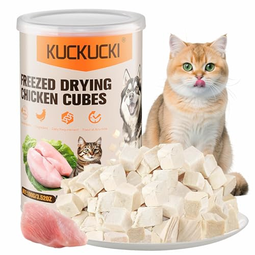 Snack Liofilizado de Pollo para Gatos de Interior, Crujientes Snack para Gato Perros, Golosinas para Gatos Icas en Proteínas