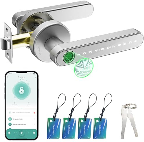 Evanshow Smart Door Lock with Knob, Keyless Entry Door Locks with Handle, Fingerprint Door Knob for Bedroom/Front Door/Apartment,Generate Passcode Remotely Silver