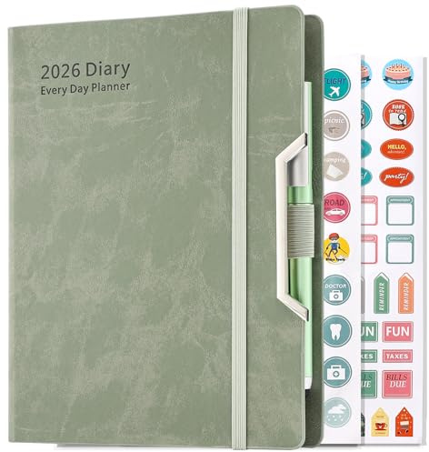 Akademischer Terminplaner 2026, A5, Seite pro Tag, Tages- und Monatsplaner, Jahresplaner 2026, Tag pro Seite, Jan-Dez, Hardcover-Organizer mit Stift, bunte monatliche Register, Innentasche, 3