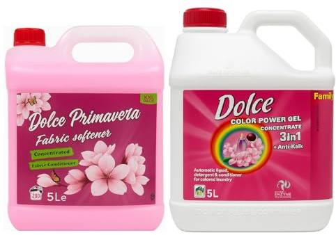 Dolce Primavera Universal Power Gel 2in1 Bicarbonate 5L (142W) Concentrated Liquid Laundry Detergent & 5L (200W) Fabric Softener