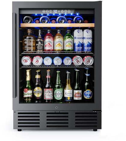 ICEVIVAL 24 In Beverage Refrigerator, 112 Cans & 8 Bottles Wine Fridge with Double-Layer Glass Door, Built-In or Freestanding Wine and Beverage Refrigerator, Under Counter Fridge for Home/Bar/Cafe