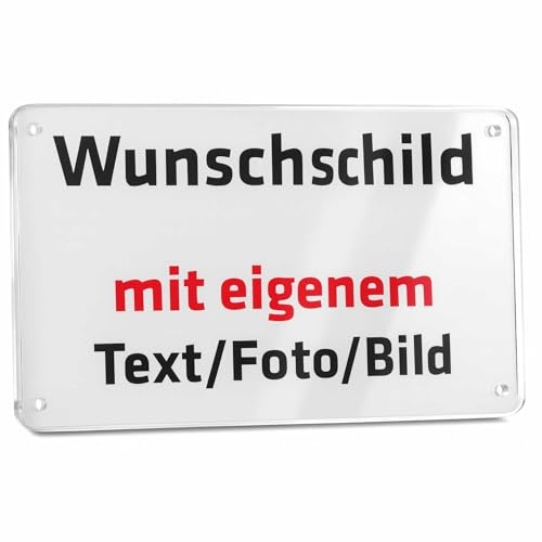 INDIGOS UG - Schilder selbst gestalten - WUNSCHTEXT Schild personalisiert 20x15 cm - Acrylglasplatte 3mm - personalisiert mit Foto und Text - Logo für Garage, Hotel, Parkplatz, Schule, Carport, Firma