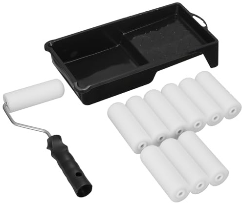 AiQInu Rouleau Peinture Kit 12 Pièces, Inclut 10 Rouleaux de Peinture(10.8cm) + 1 Cadre + 1 Plateau, Rouleau Laqueur, Professionnel Kit Pinceaux Peinture pour Murs, Meubles & Surfaces Lisses