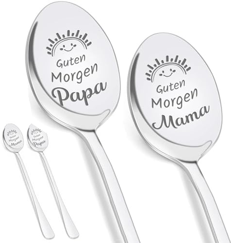 Dryxog 2 Stück Ostern Ostergeschenke Kaffeelöffel Muttertagsgeschenk Vatertagsgeschenk für Papa Gravur Guten Morgen Mama Papa, Dessertlöffel für Frühstück Geburtstag Liebevoller Löffel